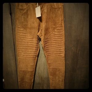Suede moto leggings